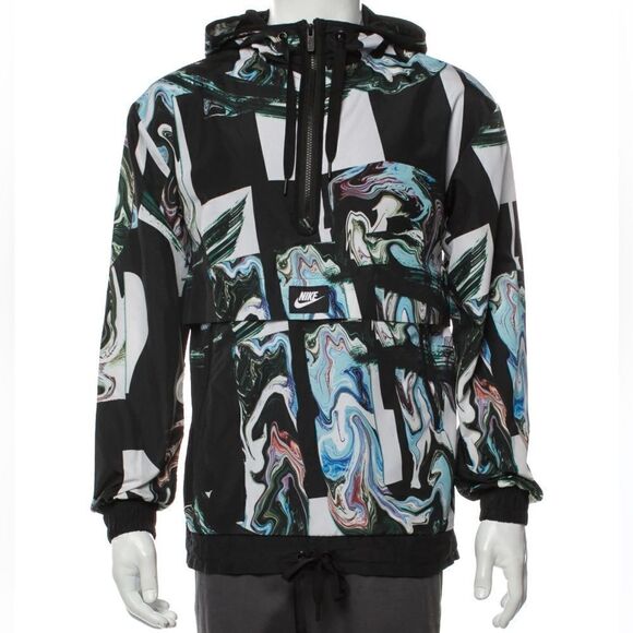 Nike swirl oil spill pull over half zip windbreaker with kangaroo pocket medium - Picture 3 of 8